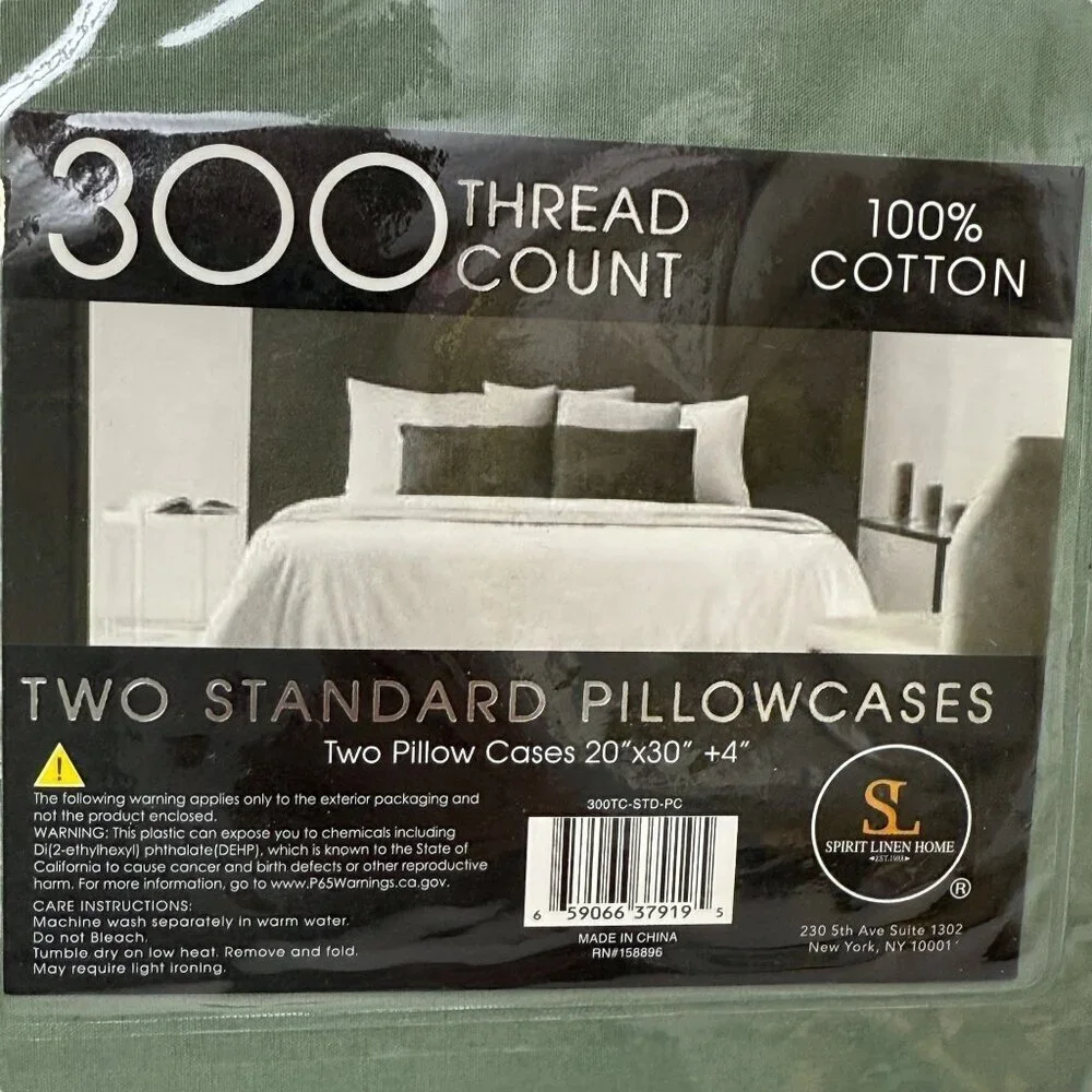 Hotel 5th Ave Pair of Pillowcases Green 100% Cotton 300 Thread Count NWT